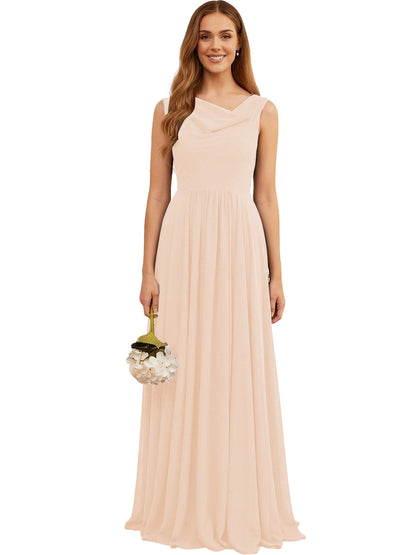 Jewel Neck Sleeveless Chiffon Bridesmaid Dress with Pleated dress