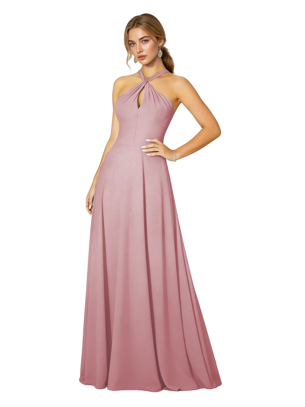 Cross Halter Chiffon Bridesmaid Dress with Empire Waist