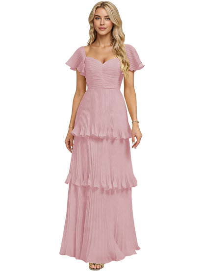 Tiered Ruffle Chiffon Bridesmaid Dress with Sweetheart Neckline