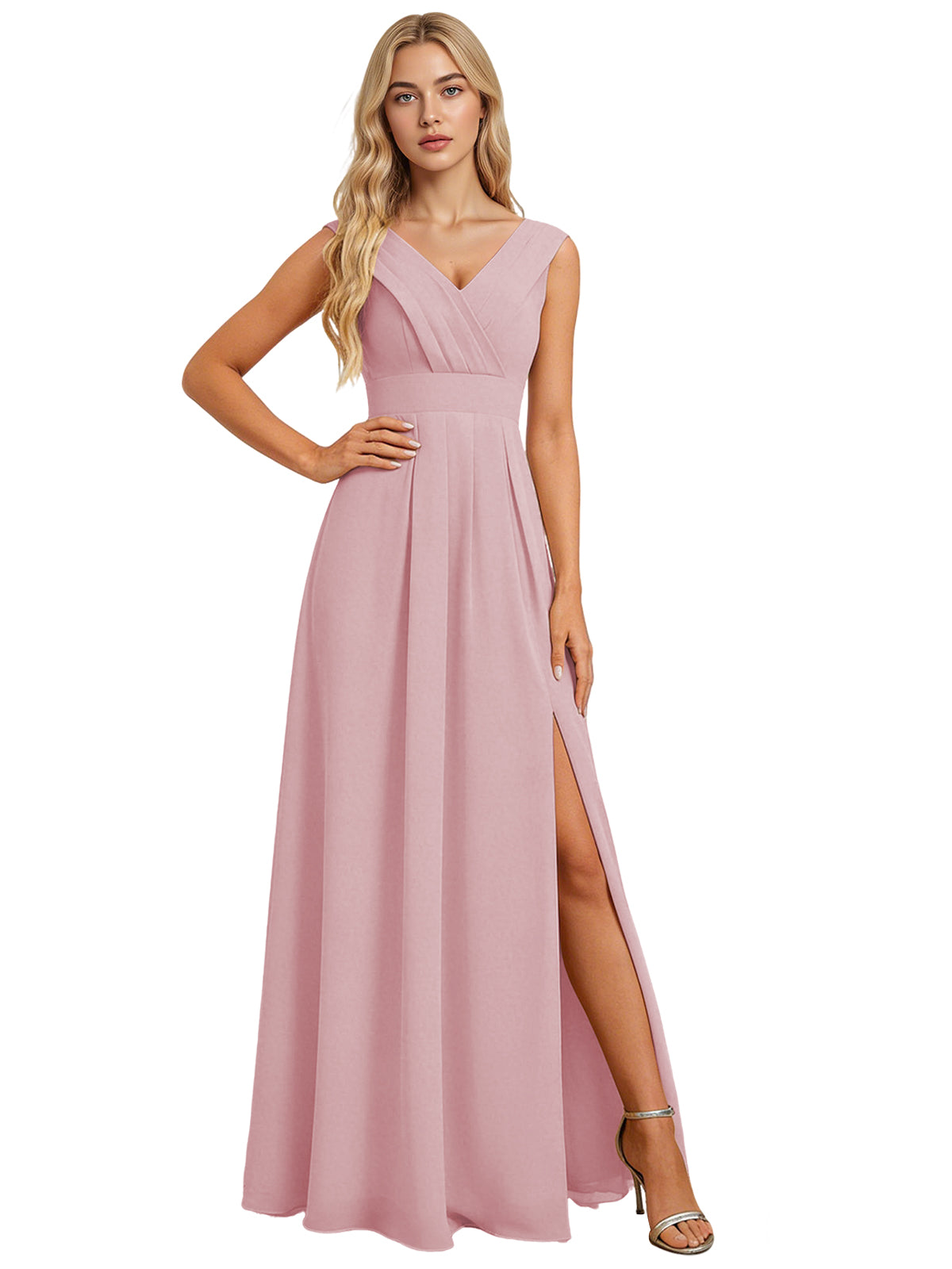 Surplice V-Neck Chiffon Bridesmaid Dress with A-Line Slit dress