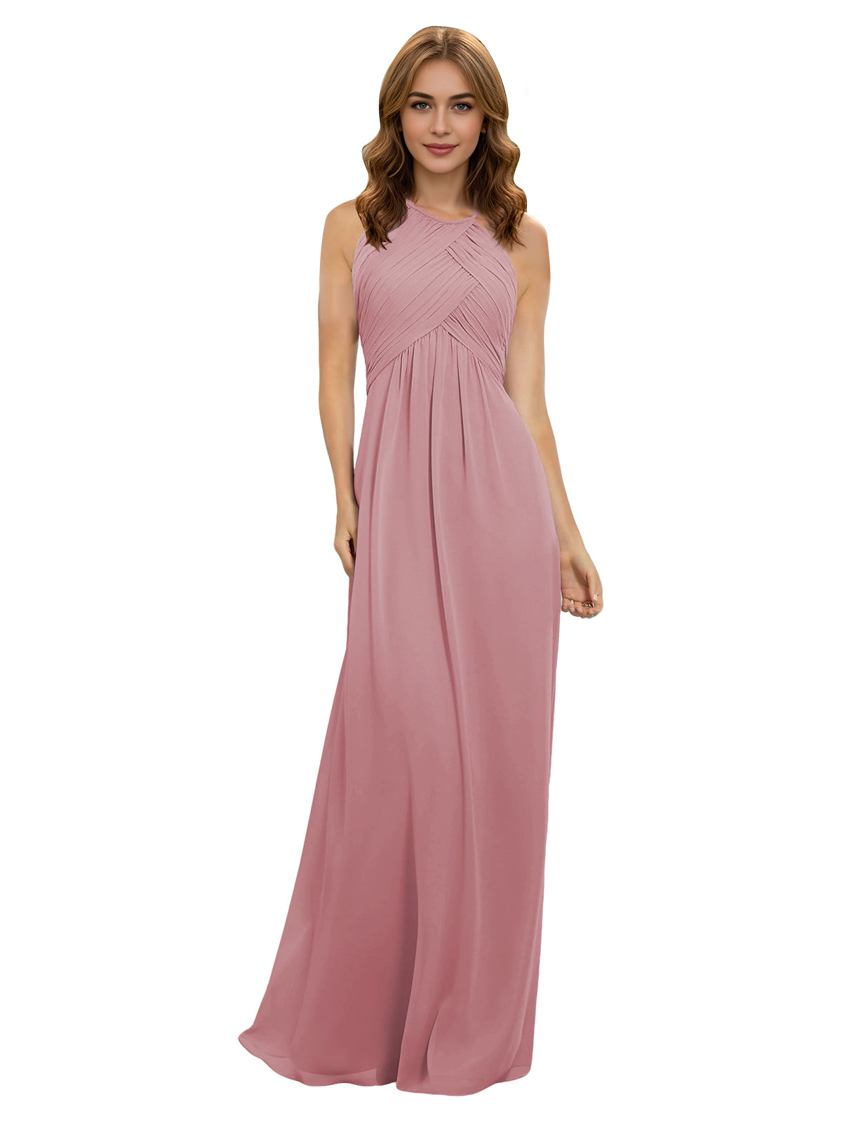 Twist Halter Chiffon Bridesmaid Dress with Keyhole Bodice