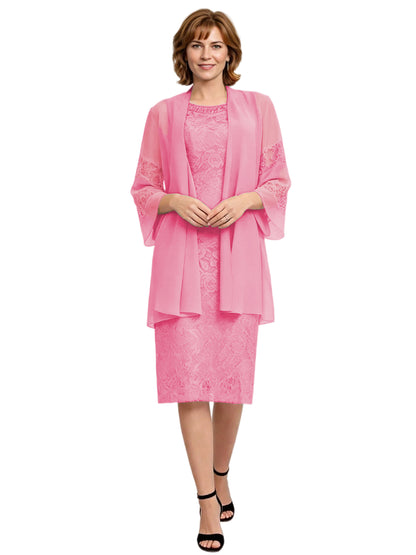 Mother of the Bride Dress with Jacket Knee Length Lace Formal Wedding Guest Outfit