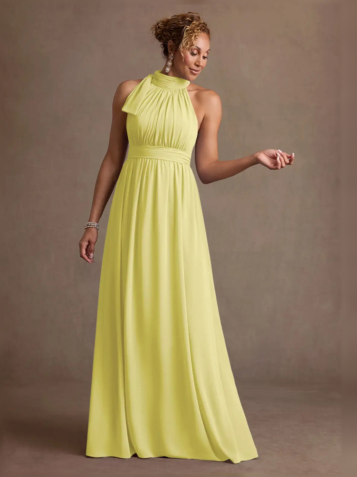 Halter Neck Ruching A-Line Floor-Length Sophisticated Formal Dress
