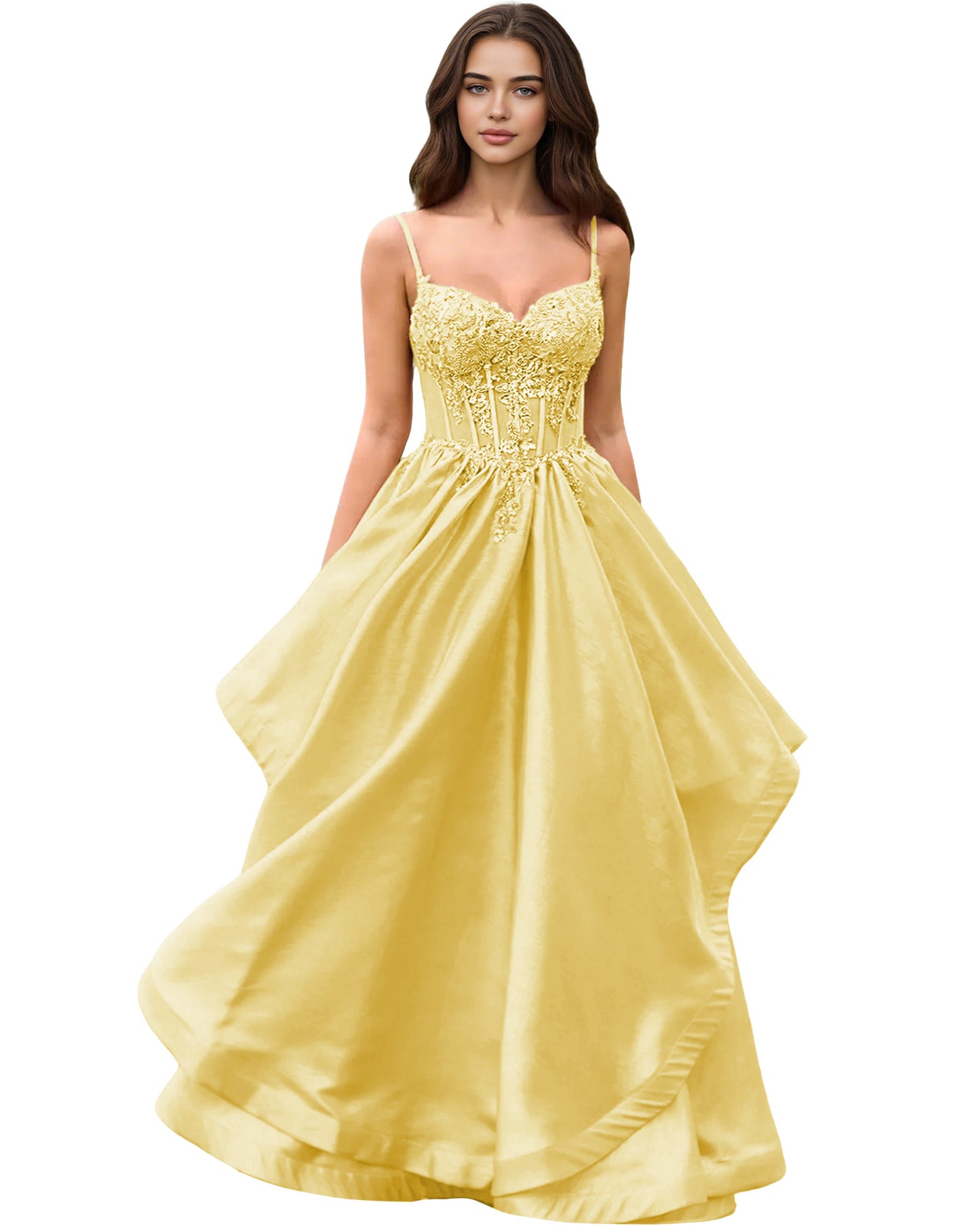Sweetheart Glitter Tulle A-Line Prom Dress with Layered dress and Corset
