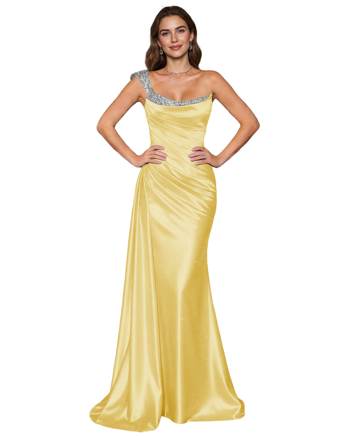 Spaghetti Strap Satin Mermaid Prom Dress with Draped Cowl Neck