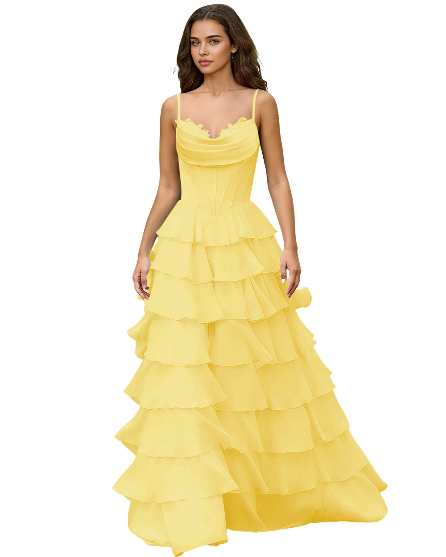 Spaghetti Strap Tiered Chiffon A-Line Prom Dress with Ruffle dress