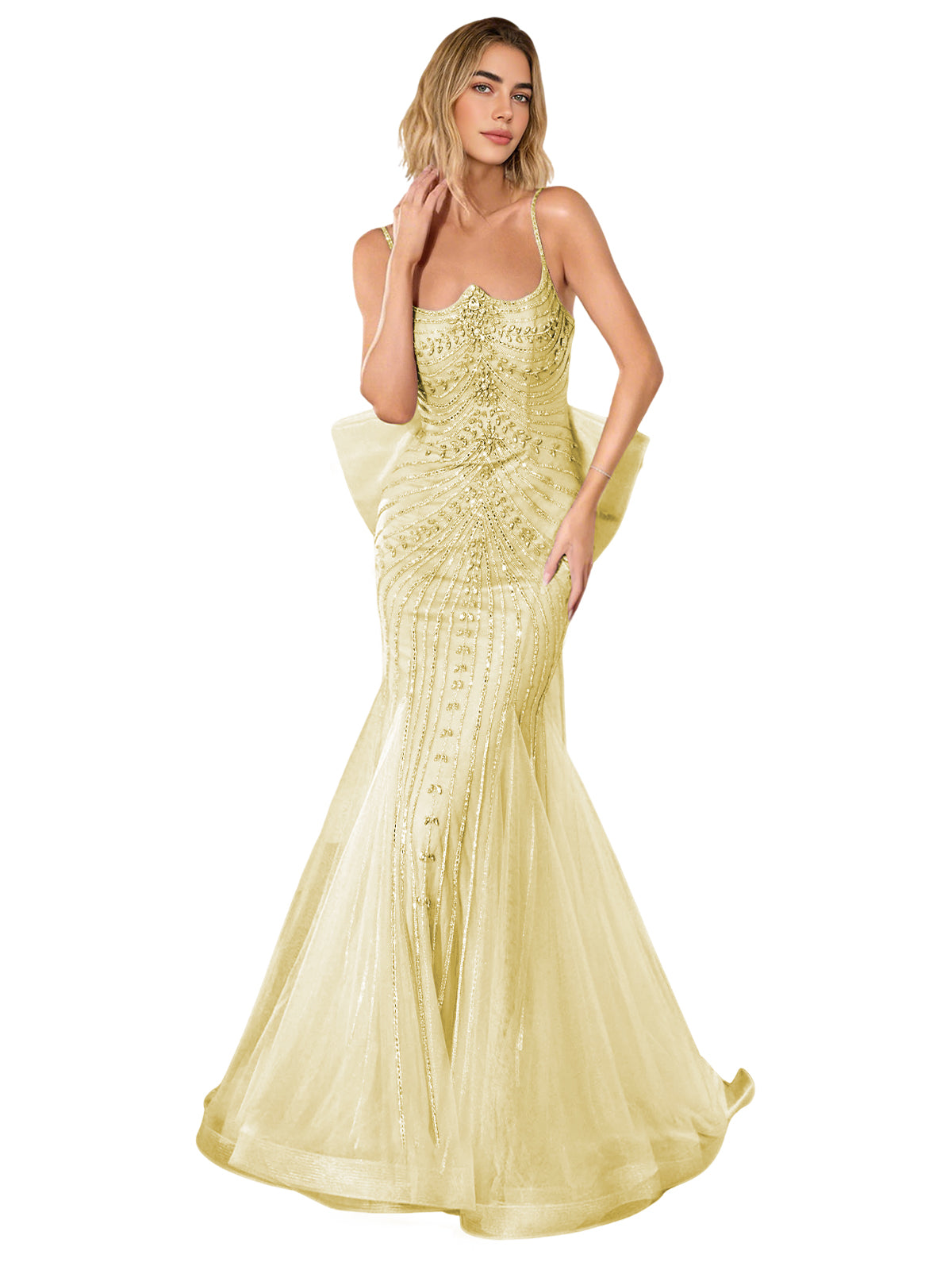 Strapless Lace Trumpet Prom Dress with Corset Back and Sweep Train