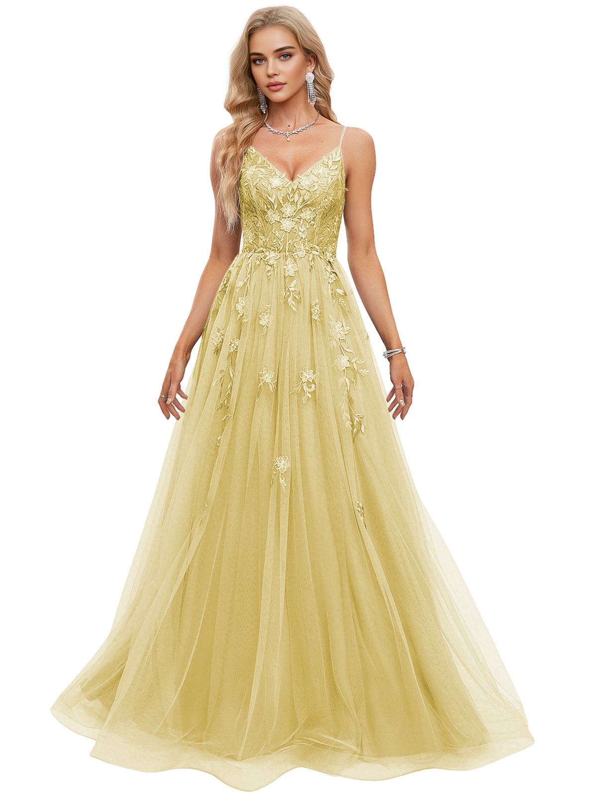 Beaded Bodice Tulle Ball Gown Prom Dress with Spaghetti Straps