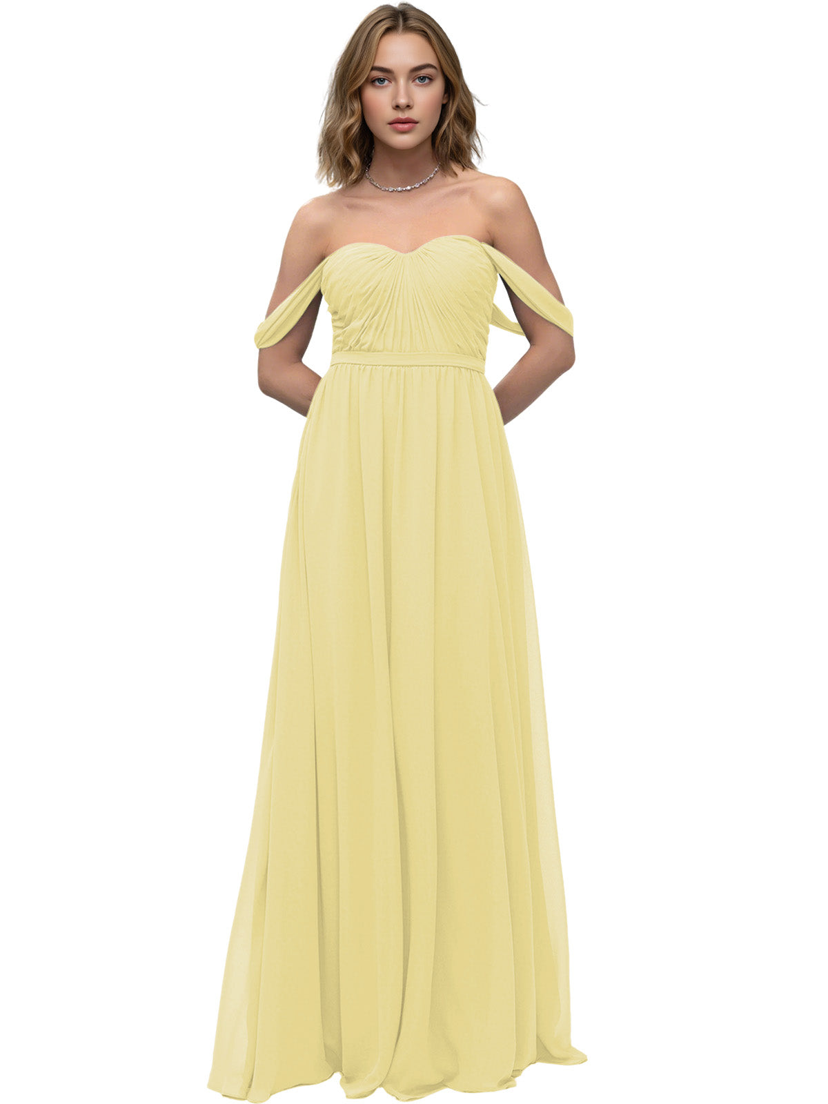 Off Shoulder Sweetheart Chiffon Bridesmaid Dress with Ruched Bodice