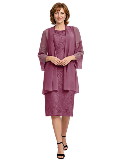 Mother of the Bride Dress with Jacket Knee Length Lace Formal Wedding Guest Outfit