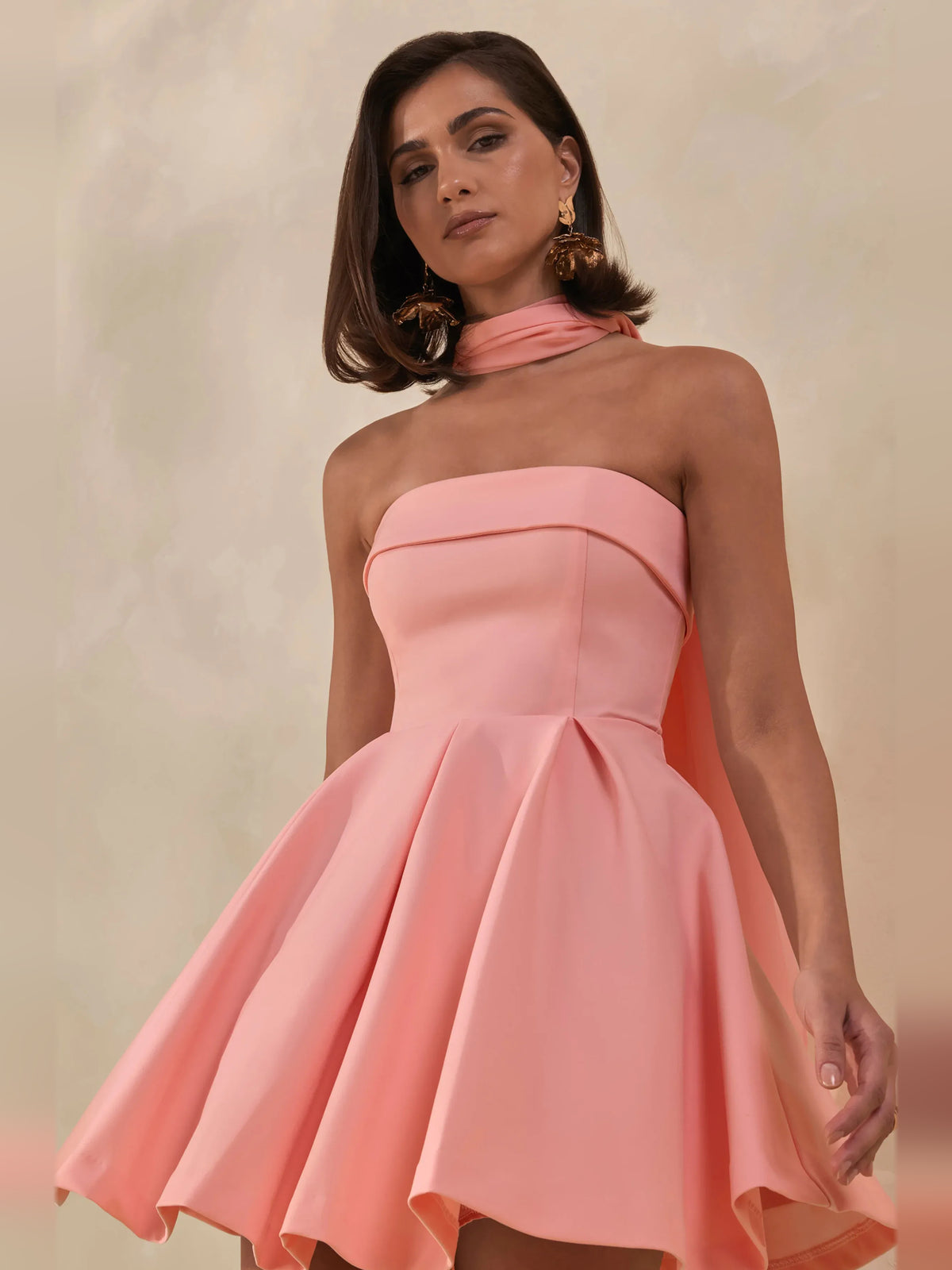 Pleated Bow Sweetheart Fit-and-Flare Mini Crepe Homecoming Dress for Holiday Party