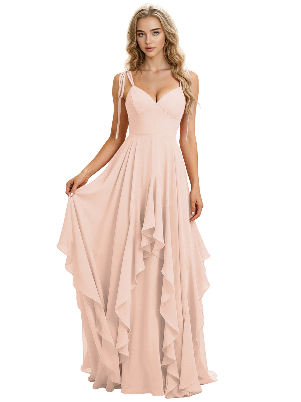 Spaghetti Strap Chiffon Bridesmaid Dress with Cascading Ruffle dress