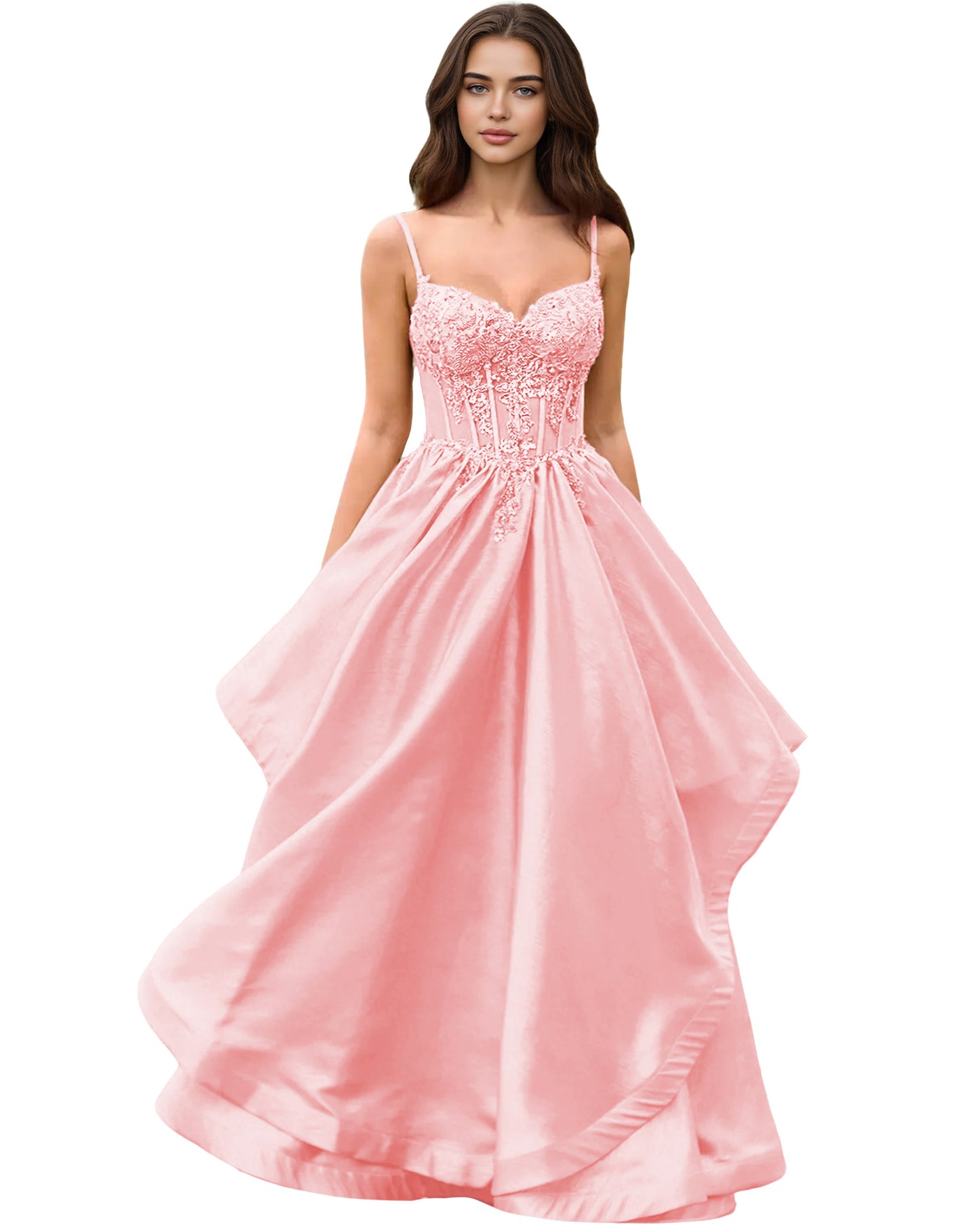 Sweetheart Glitter Tulle A-Line Prom Dress with Layered dress and Corset