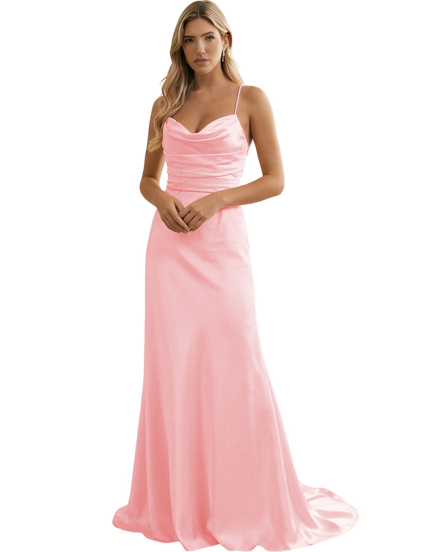 Spaghetti Straps Ruched Satin Floor Length Bridesmaid Dress