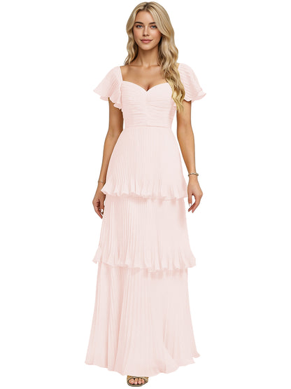Tiered Ruffle Chiffon Bridesmaid Dress with Sweetheart Neckline