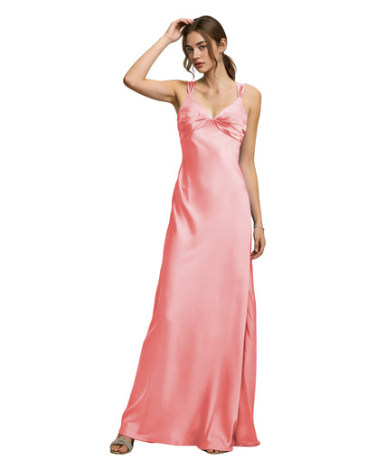 Satin Cowl Neck Bridesmaid Dress with Spaghetti Straps and Bias Cut