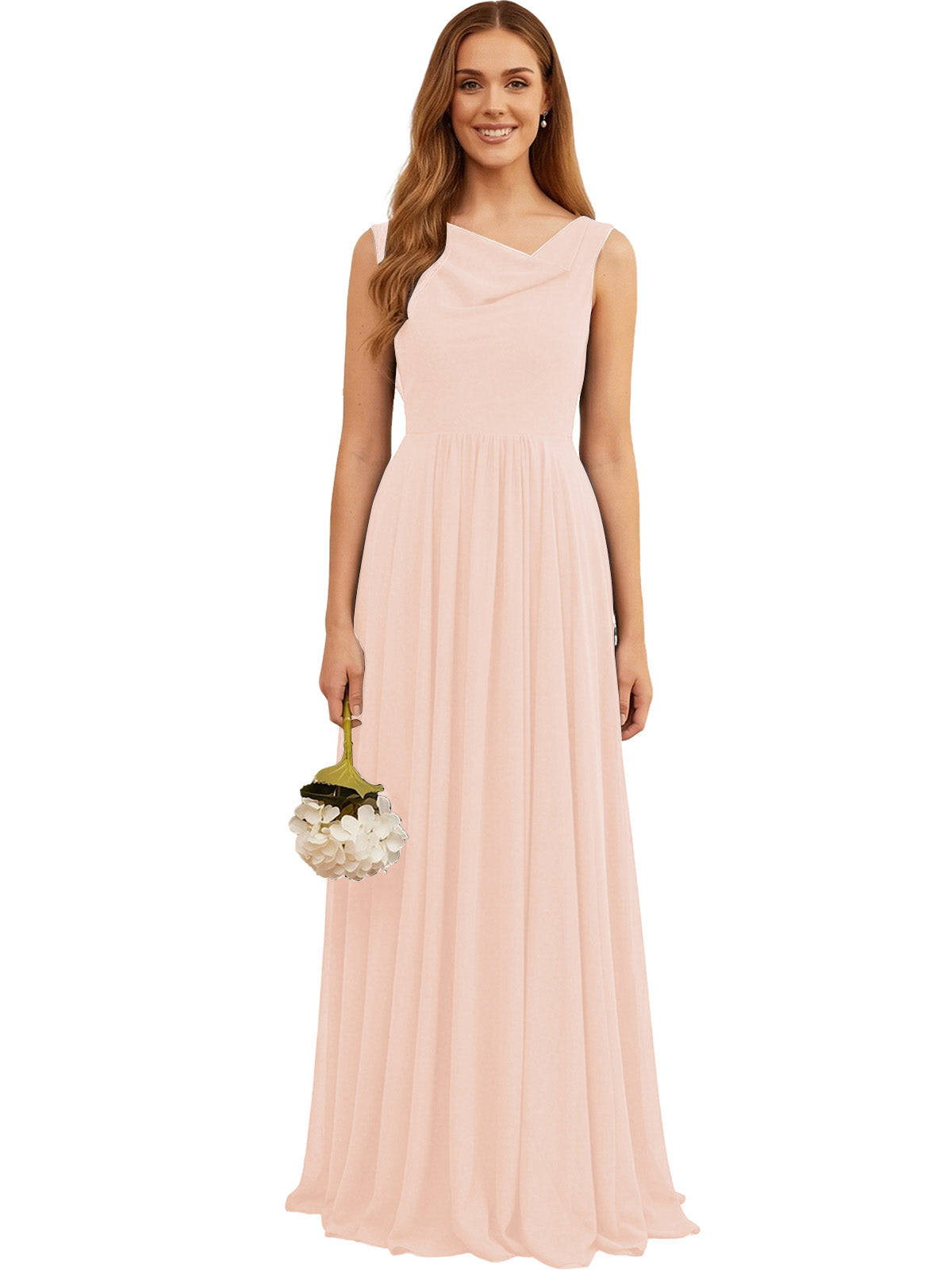 Jewel Neck Sleeveless Chiffon Bridesmaid Dress with Pleated dress