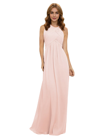 Twist Halter Chiffon Bridesmaid Dress with Keyhole Bodice