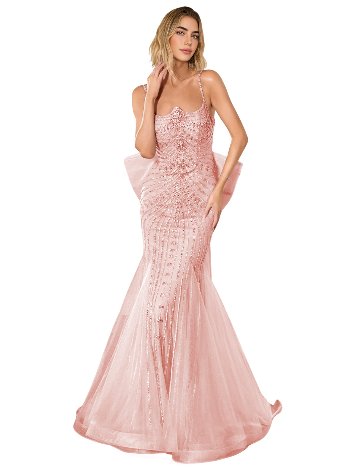 Strapless Lace Trumpet Prom Dress with Corset Back and Sweep Train