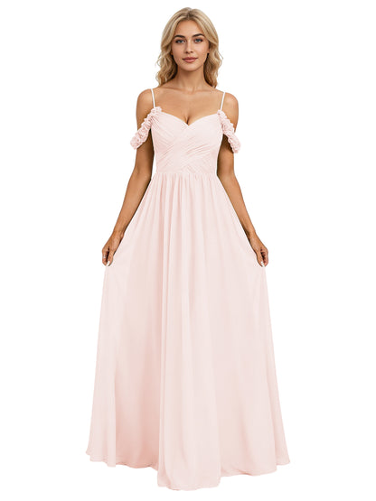 Off Shoulder Lace Applique Bridesmaid Dress with Flowing Chiffon dress