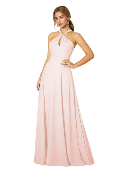 Cross Halter Chiffon Bridesmaid Dress with Empire Waist