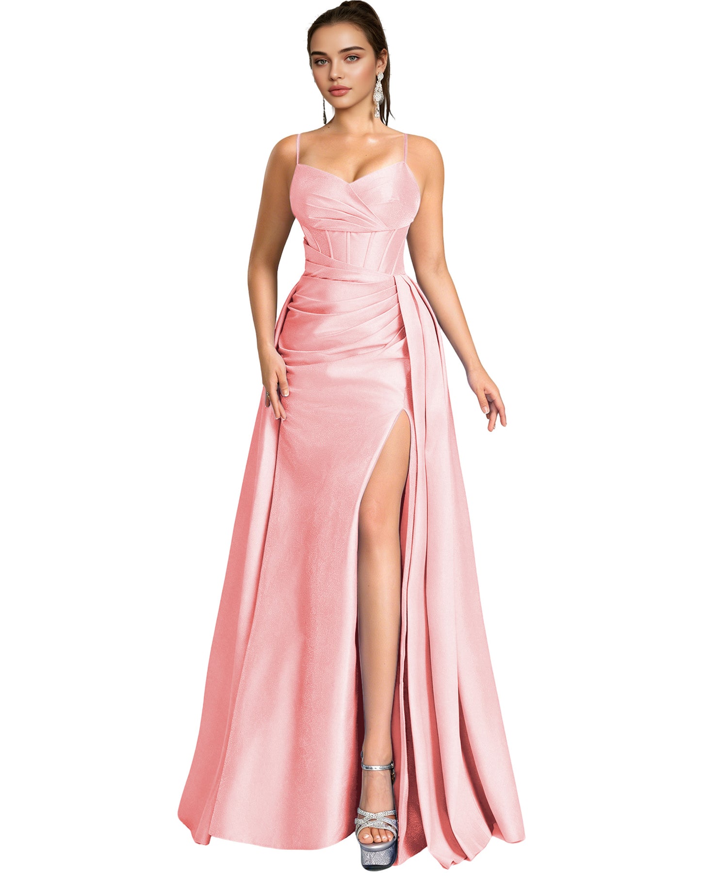 One Shoulder Satin A-Line Prom Dress with Wrap Bodice and Side Slit