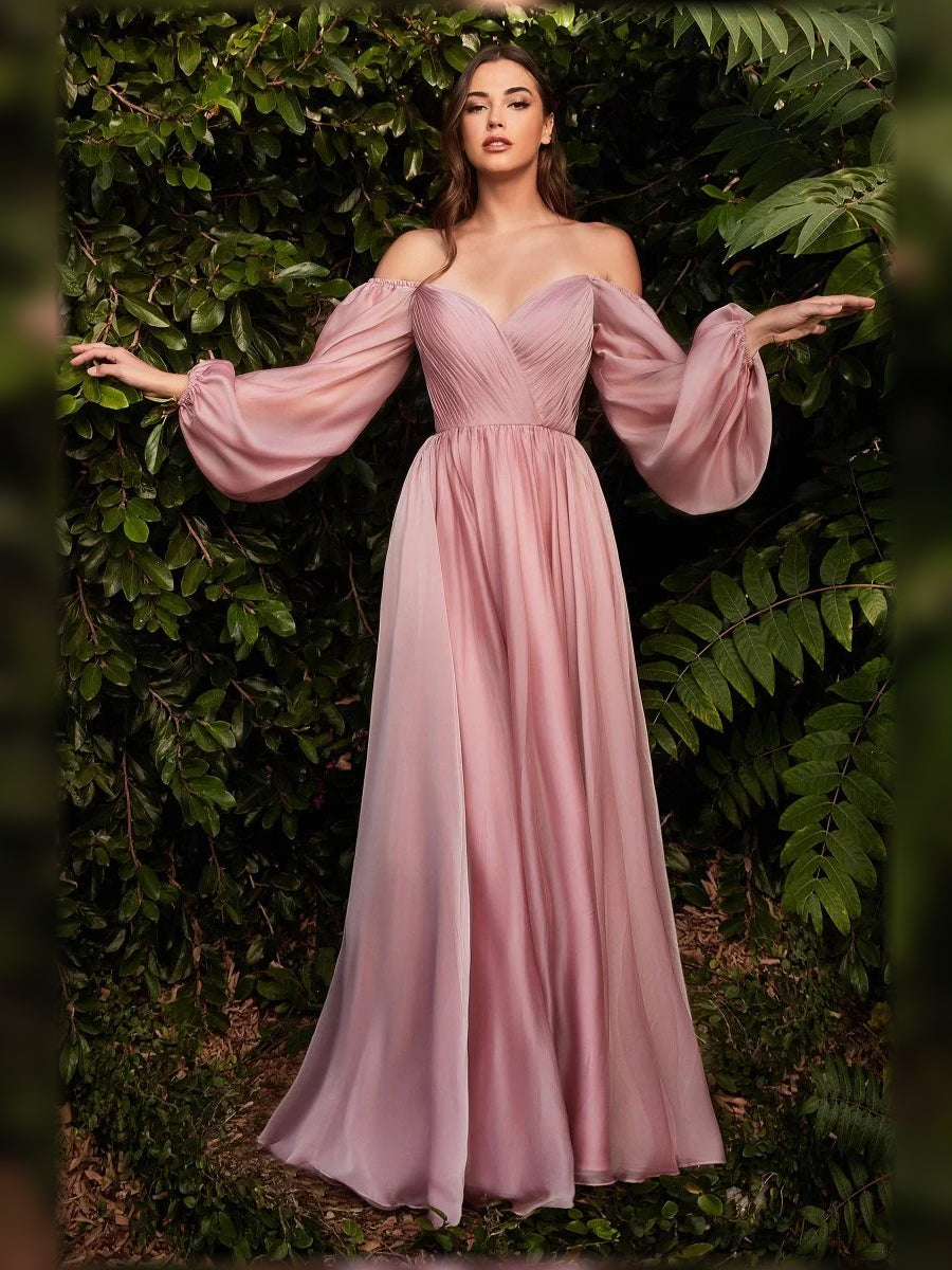Sweetheart Long Sleeves Pleats Floor-Length Formal Dress