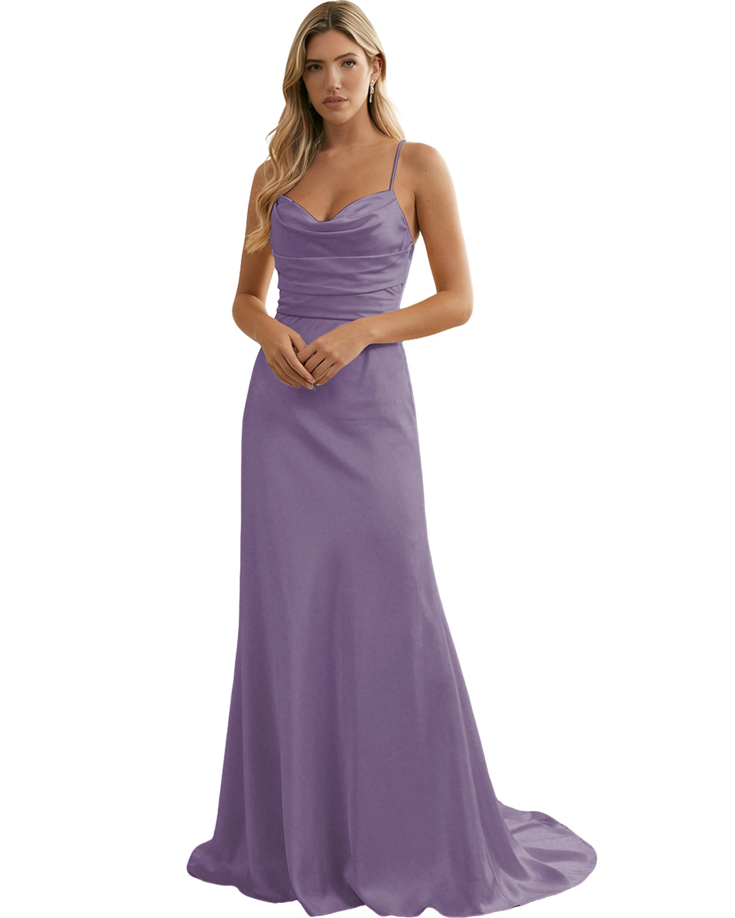 Spaghetti Straps Ruched Satin Floor Length Bridesmaid Dress