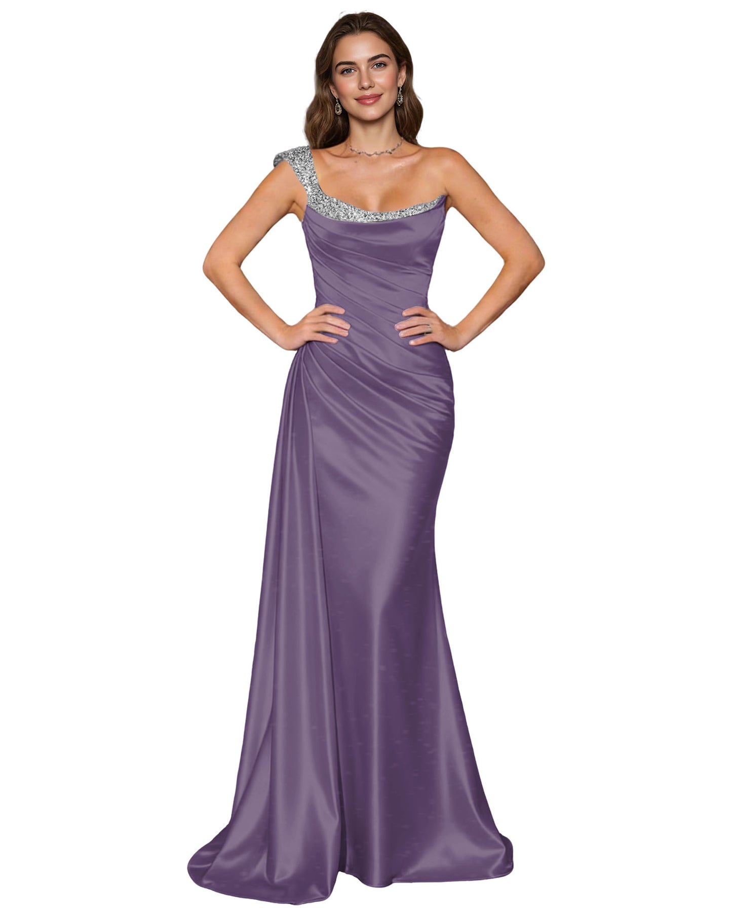 Spaghetti Strap Satin Mermaid Prom Dress with Draped Cowl Neck