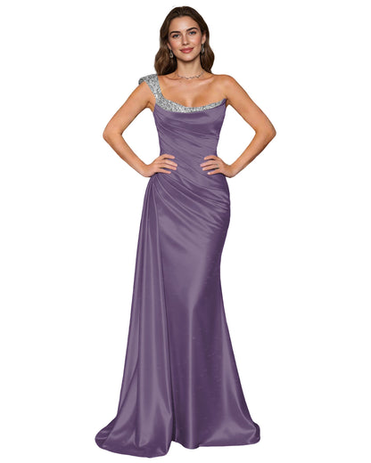 Spaghetti Strap Satin Mermaid Prom Dress with Draped Cowl Neck