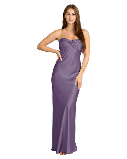Strapless Satin Bridesmaid Dress with Twisted Sweetheart Bodice