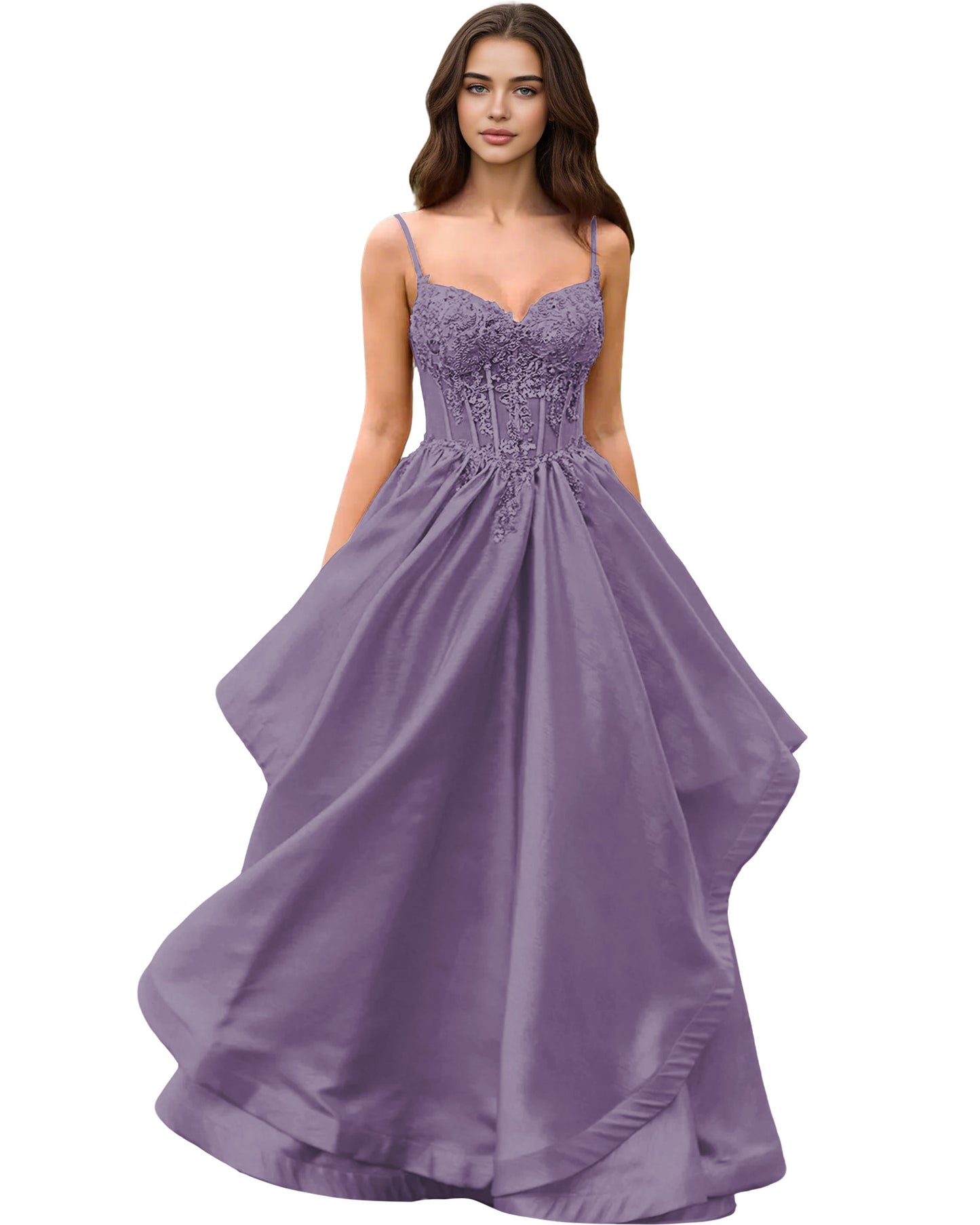 Sweetheart Glitter Tulle A-Line Prom Dress with Layered dress and Corset
