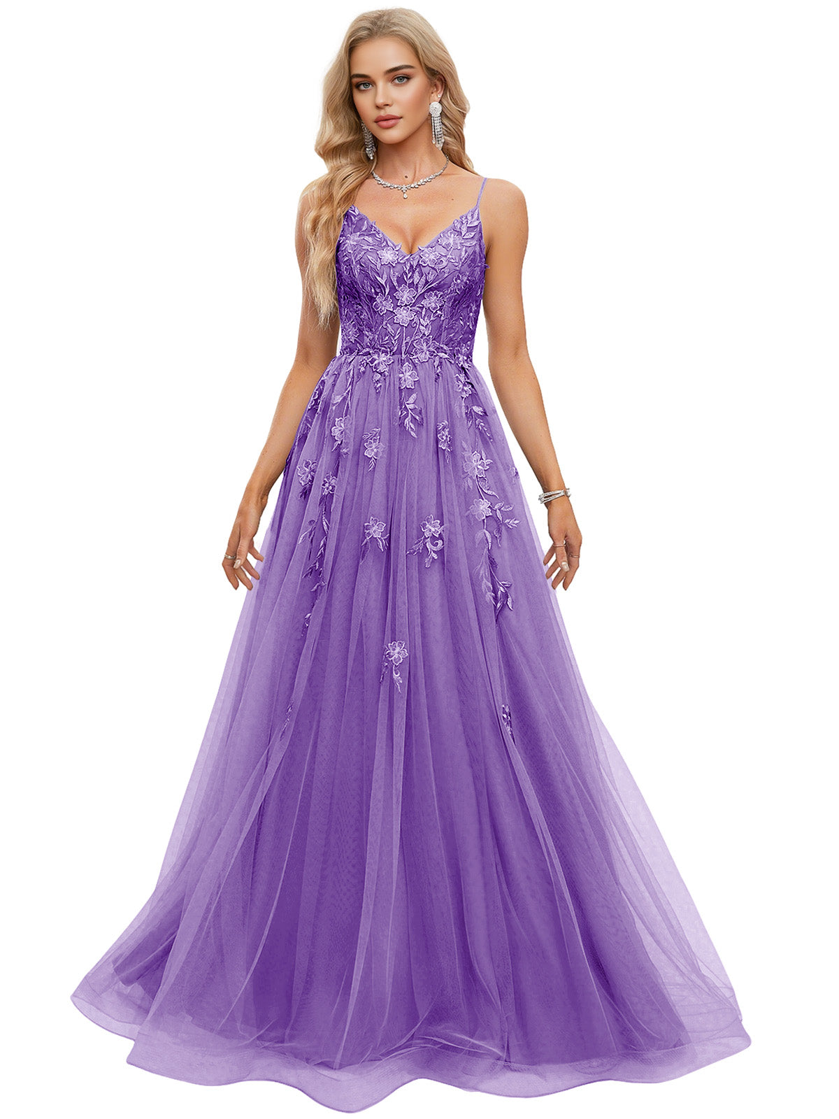 Beaded Bodice Tulle Ball Gown Prom Dress with Spaghetti Straps