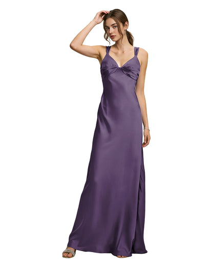 Satin Cowl Neck Bridesmaid Dress with Spaghetti Straps and Bias Cut