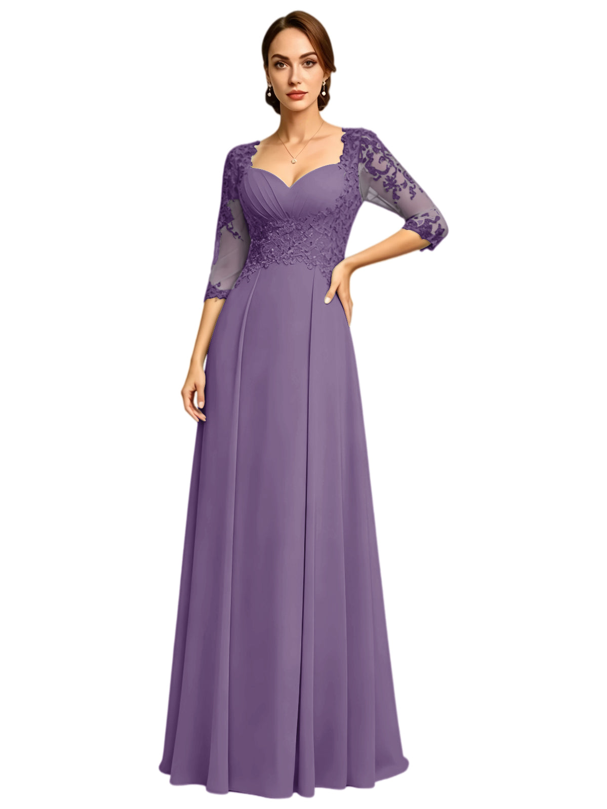 Long Sweetheart Mother of the Bride Dress Lace Jacket Chiffon A-Line Formal Gown