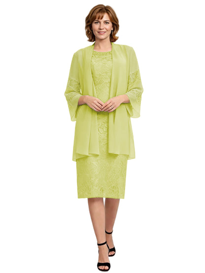 Mother of the Bride Dress with Jacket Knee Length Lace Formal Wedding Guest Outfit