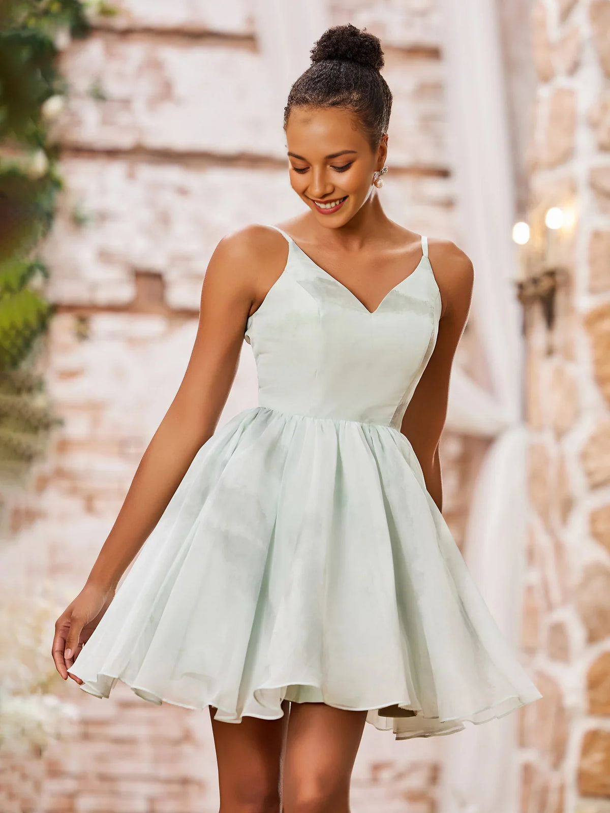 V Neck A-Line Mini Chiffon Homecoming Dress for Formal Reception