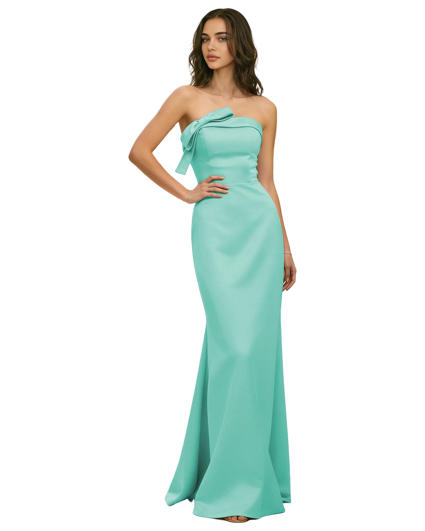 Strapless Satin Bridesmaid Dress with Draped Bodice and Side Slit