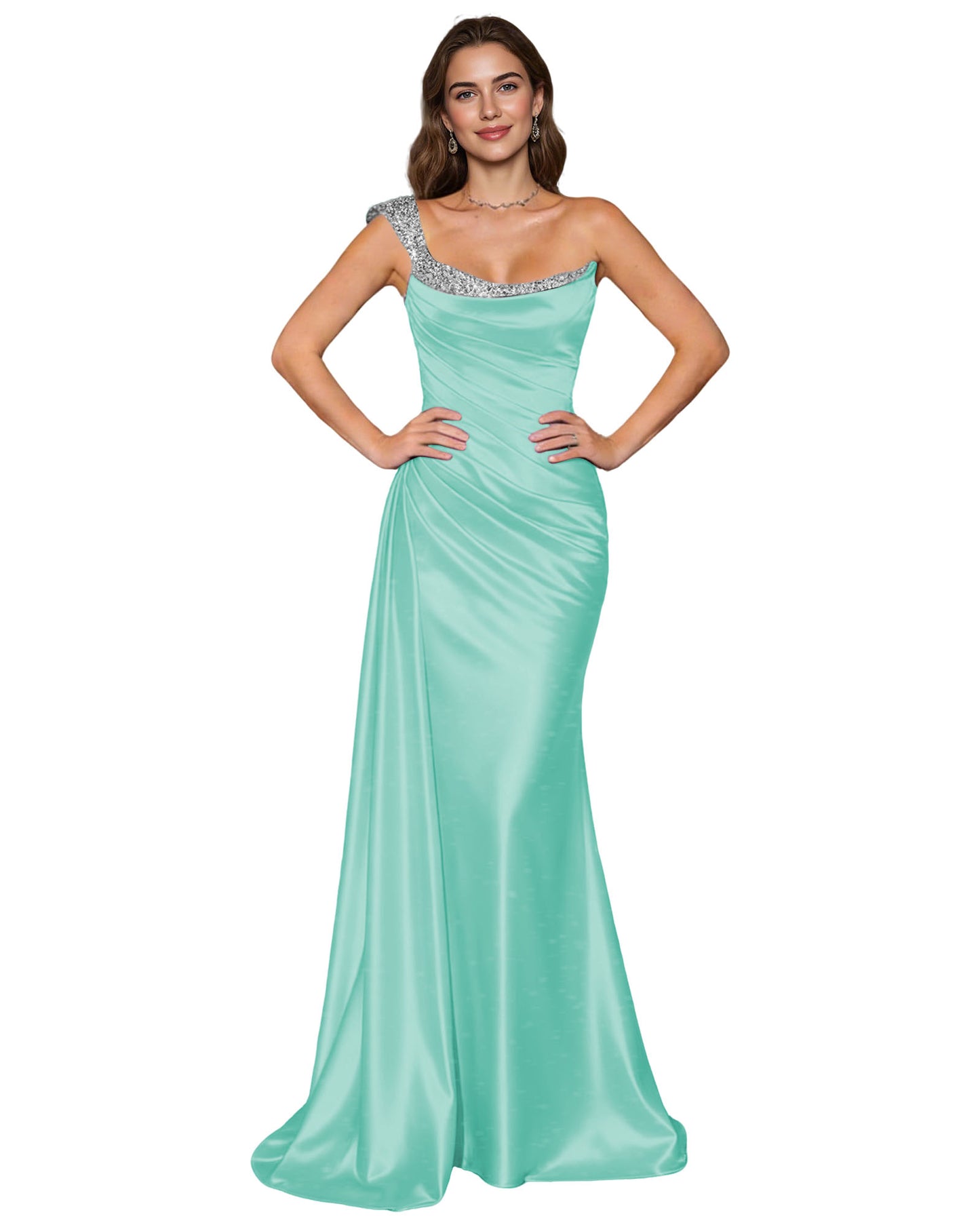 Spaghetti Strap Satin Mermaid Prom Dress with Draped Cowl Neck