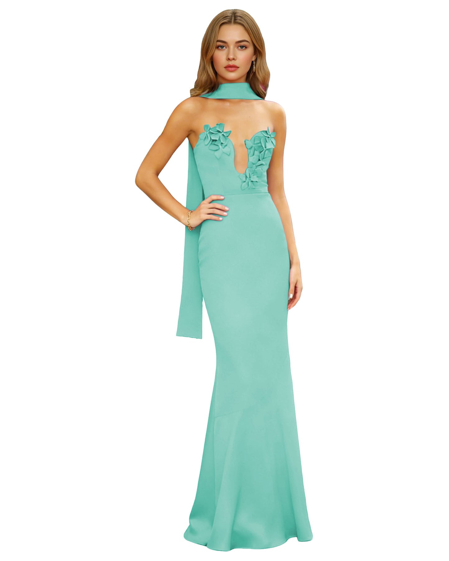 Halter Neck Satin Column Prom Dress with Illusion Cutout and Open Back