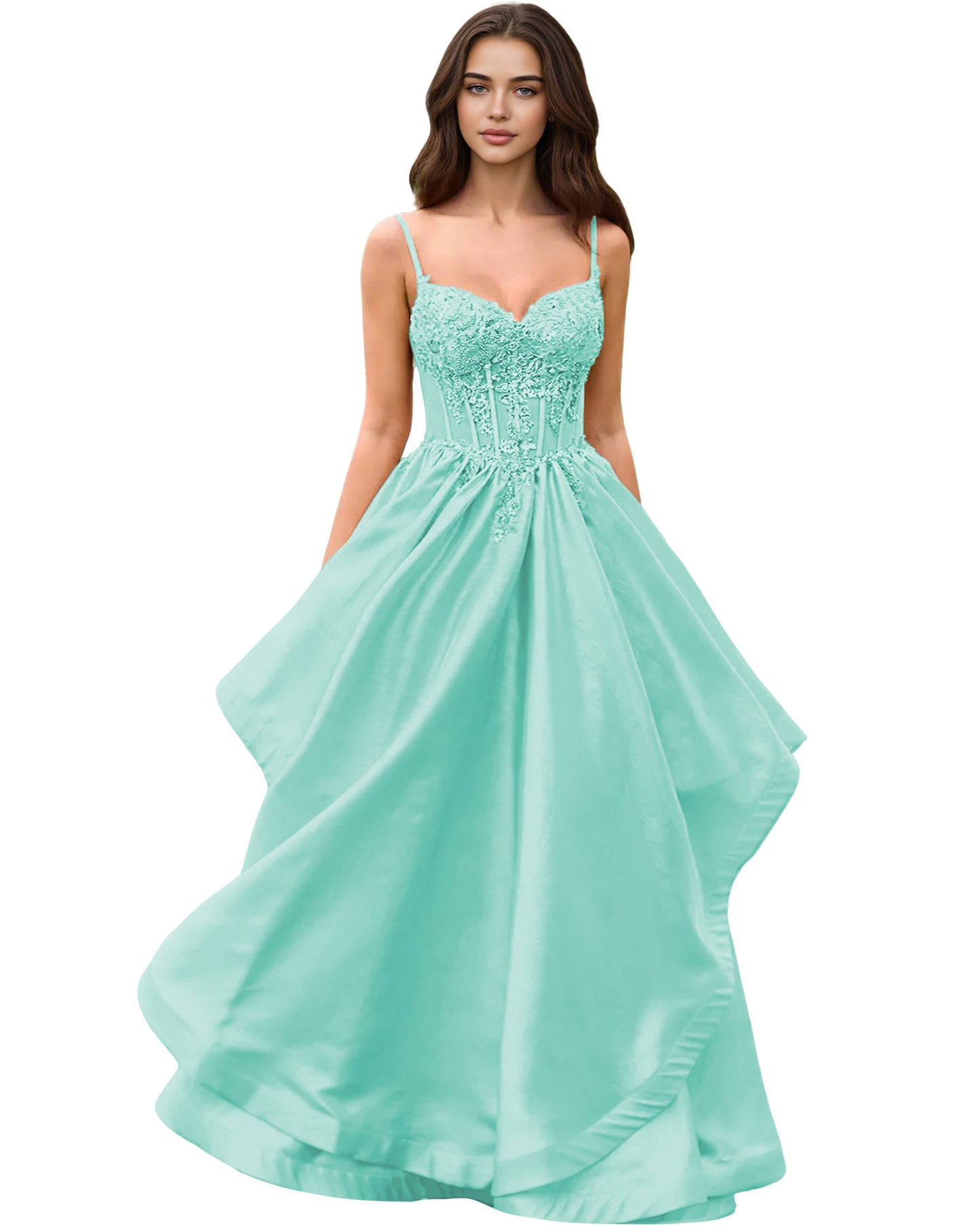 Sweetheart Glitter Tulle A-Line Prom Dress with Layered dress and Corset