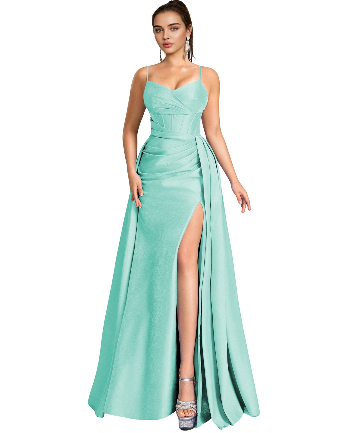 One Shoulder Satin A-Line Prom Dress with Wrap Bodice and Side Slit