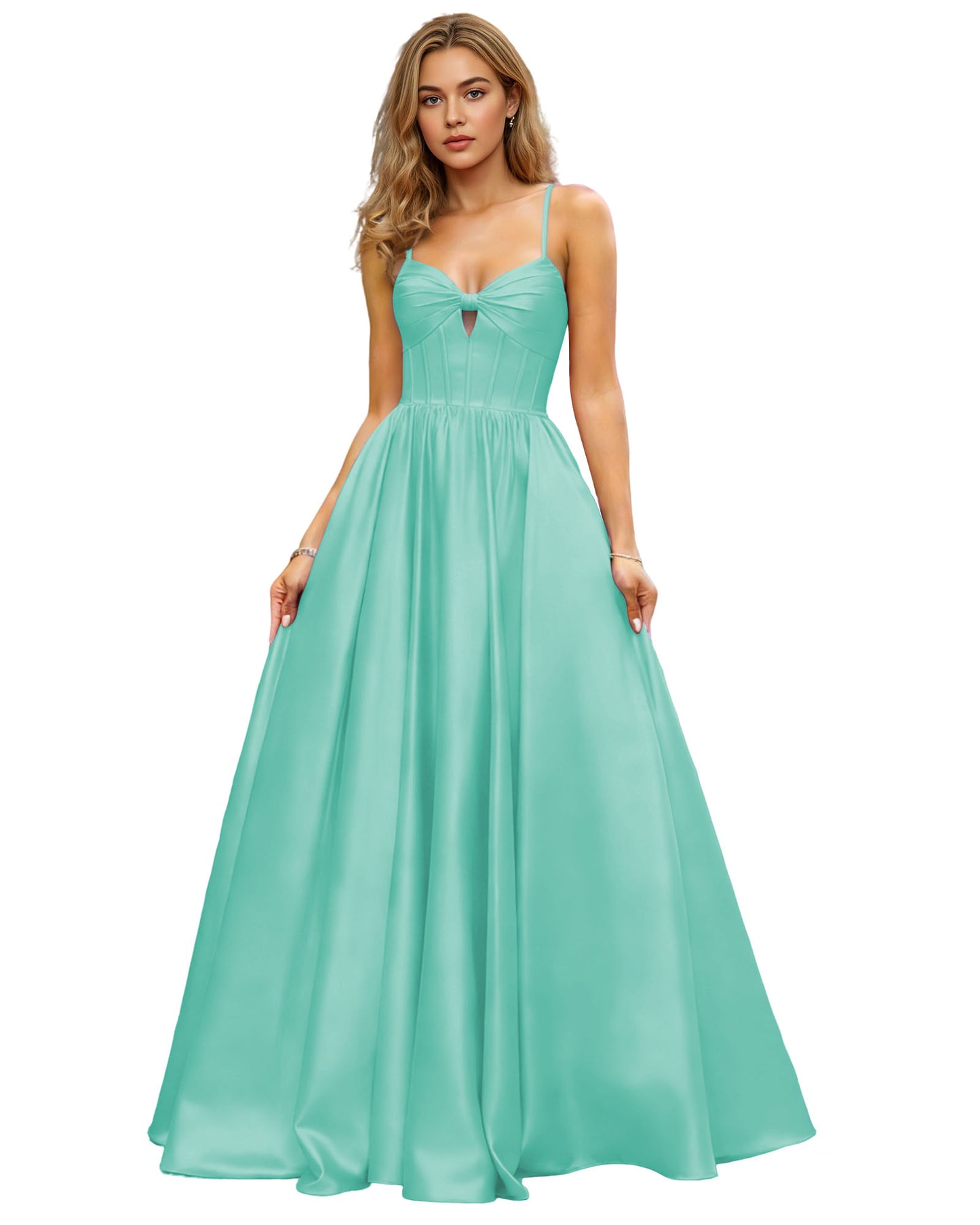 Spaghetti Strap Chiffon Empire Waist Prom Dress with Flowing dress
