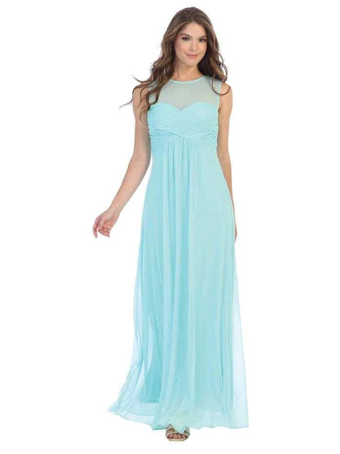 Illusion Neck A-Line Maxi Chiffon Bridesmaid Dress for Wedding Ceremony