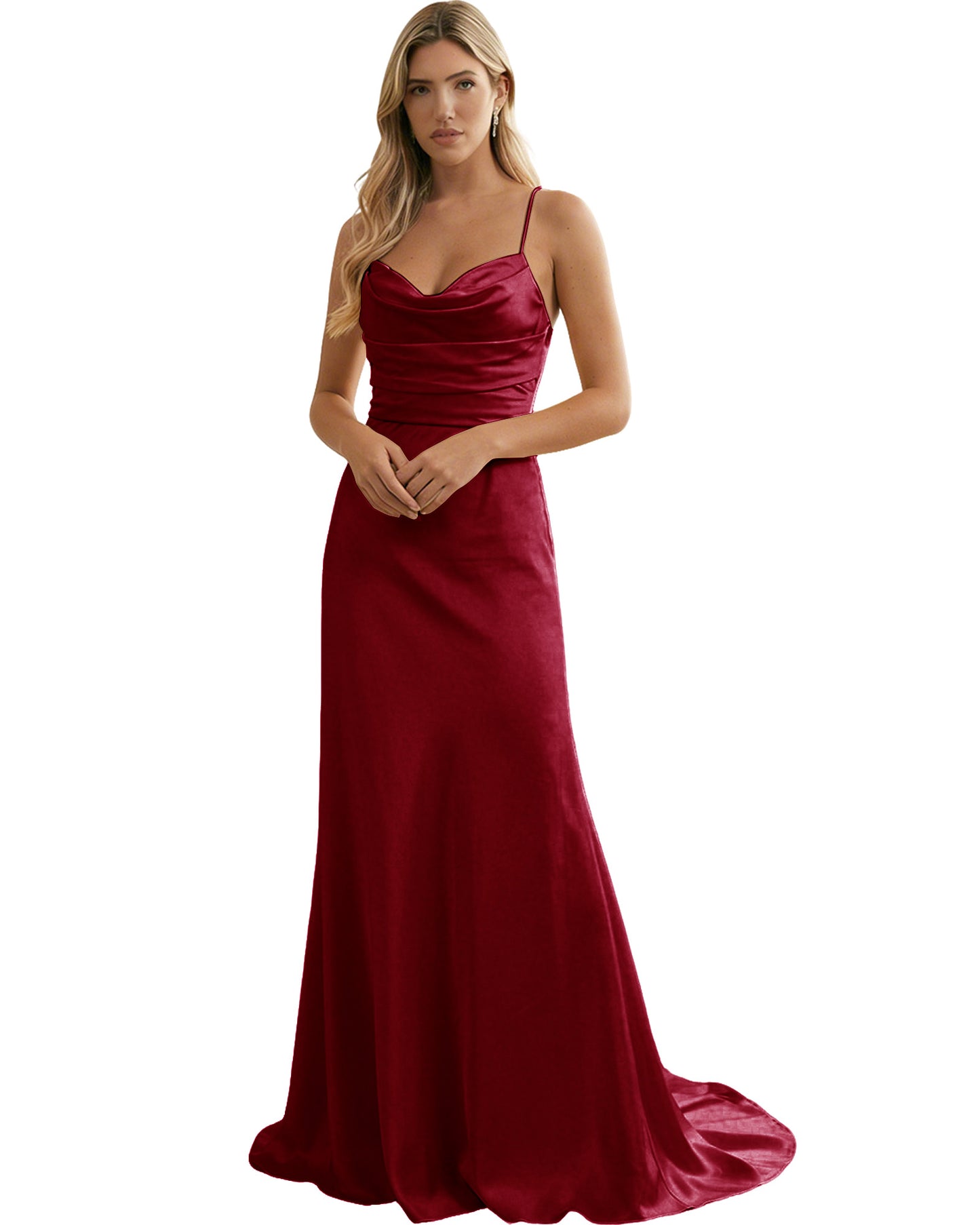 Spaghetti Straps Ruched Satin Floor Length Bridesmaid Dress