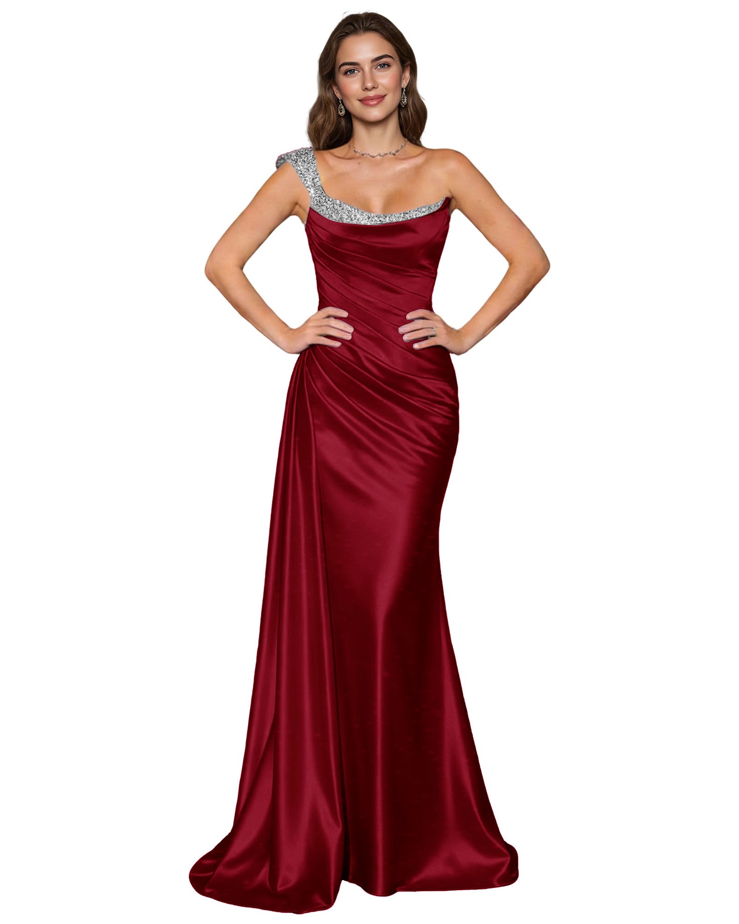Spaghetti Strap Satin Mermaid Prom Dress with Draped Cowl Neck