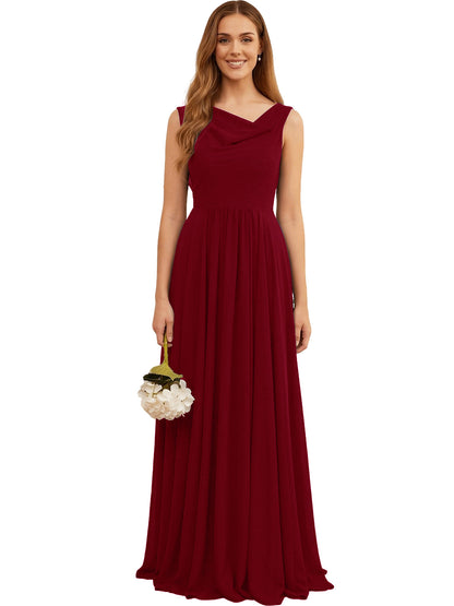 Jewel Neck Sleeveless Chiffon Bridesmaid Dress with Pleated dress