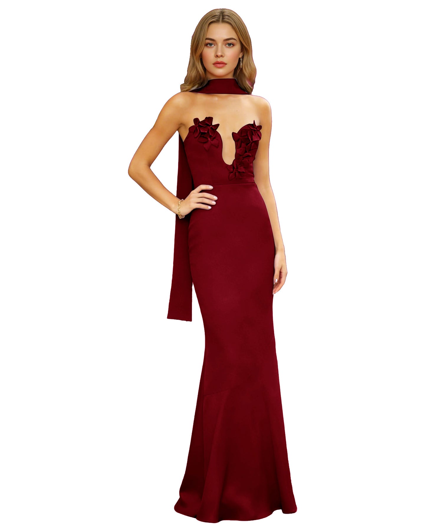 Halter Neck Satin Column Prom Dress with Illusion Cutout and Open Back