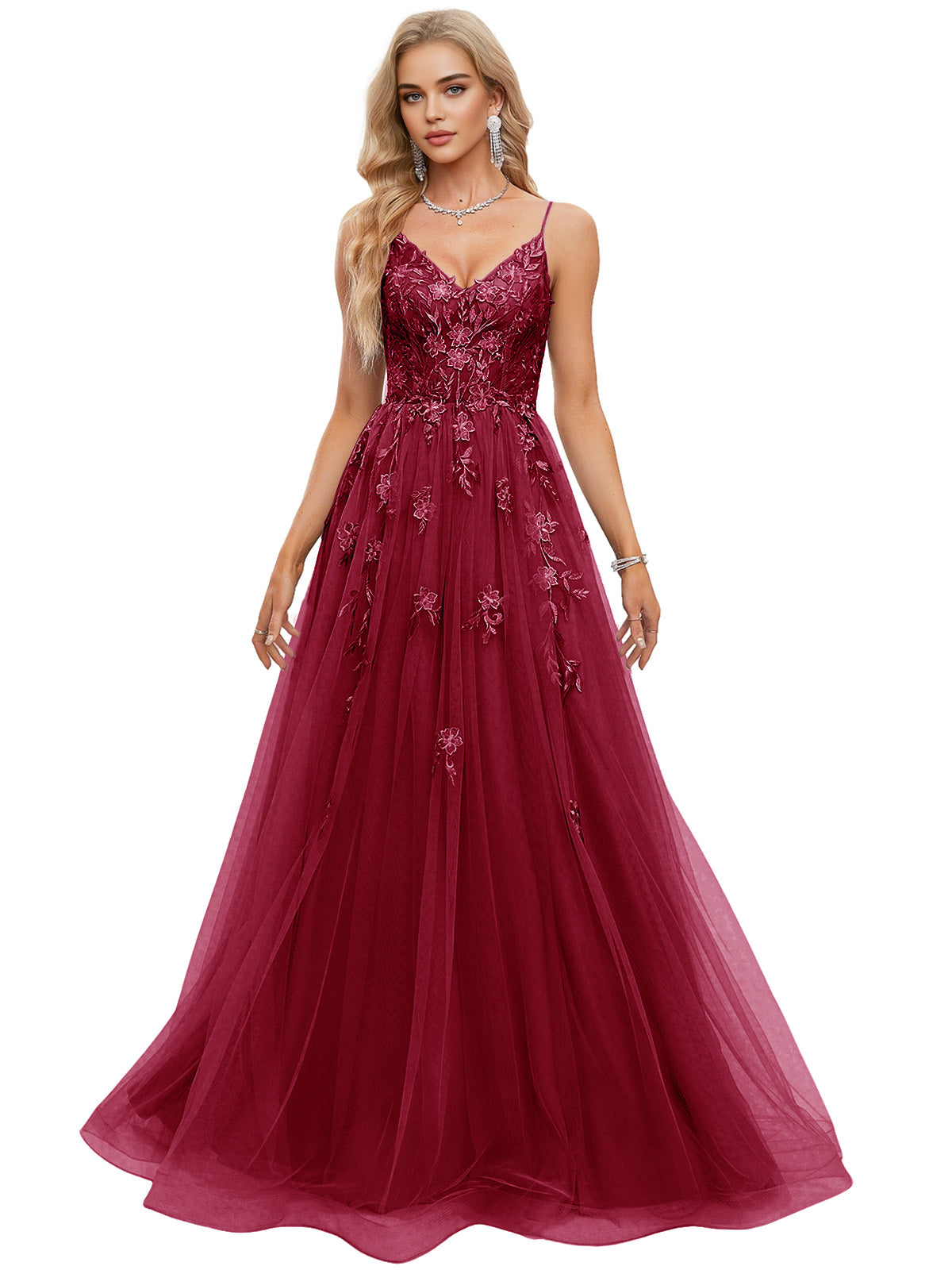 Beaded Bodice Tulle Ball Gown Prom Dress with Spaghetti Straps