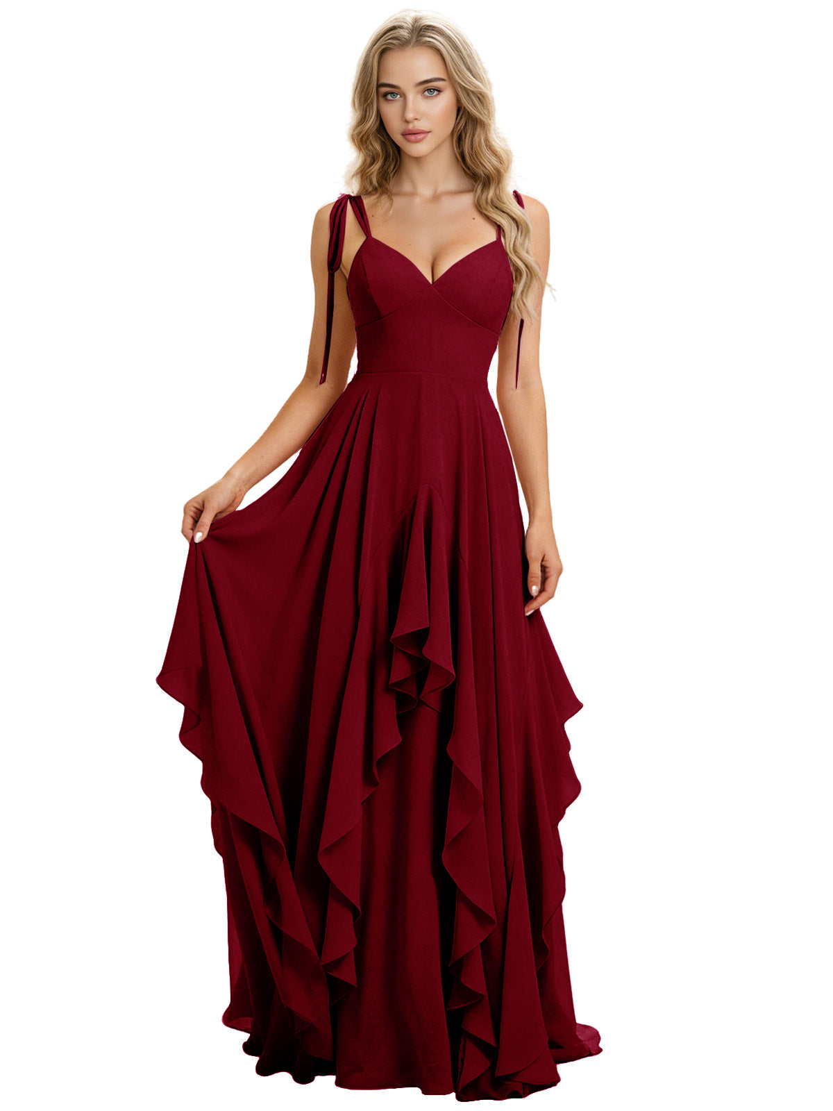 Spaghetti Strap Chiffon Bridesmaid Dress with Cascading Ruffle dress